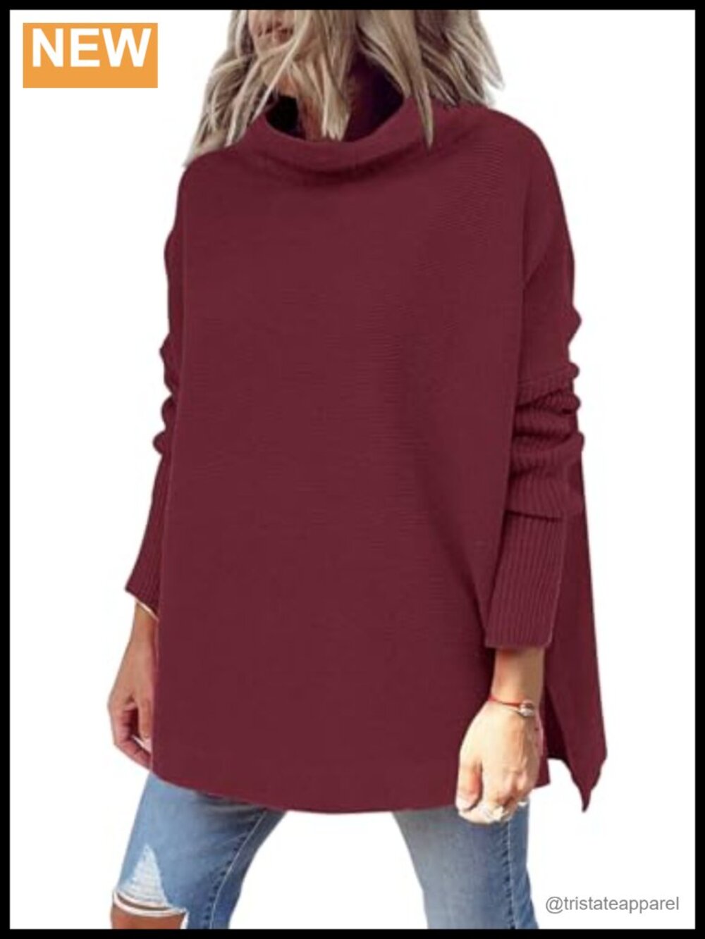 Women's Oversized Mock Turtleneck Long Sleeve Knit Pullover Tunic Sweater
